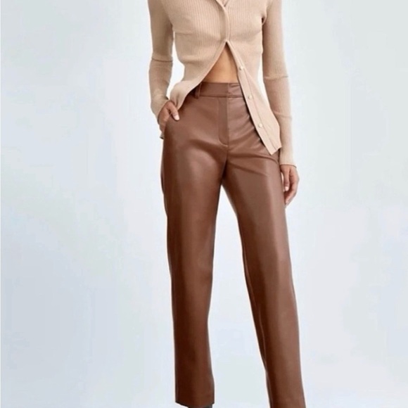 NWT Aritzia Babaton Command Pant Vegan Leather High Waist Trouser Patina 14 1754 - Picture 1 of 8